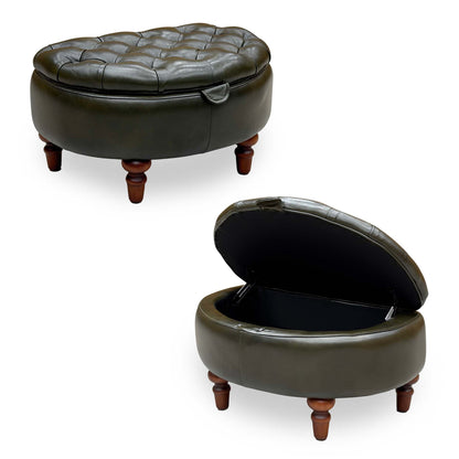 ‘Christopher’ Richmond Emerald Green Cat-200:89 Leather Half Moon Storage Stool