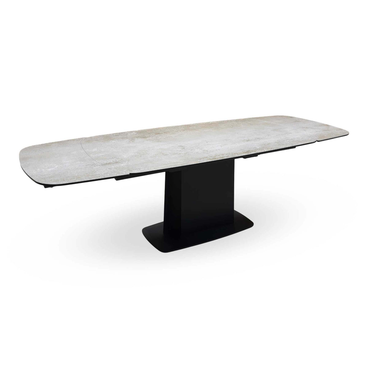 Catalina ceramic top dining table fully extended to 250cm, angled view from the left