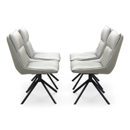 The four taupe faux leather swivel chairs from the Catalina set in two rows, side angle