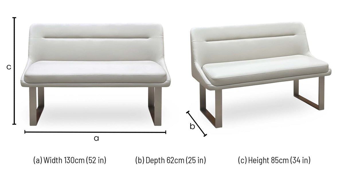 Avorio neutral faux leather high back dining bench dimensions: width 130cm, depth 62cm, height 85cm