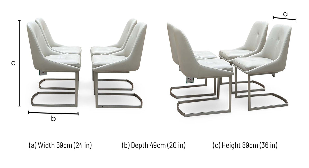 Avorio faux leather cantilever dining chair dimensions: width 59cm, depth 49cm, height 89cm