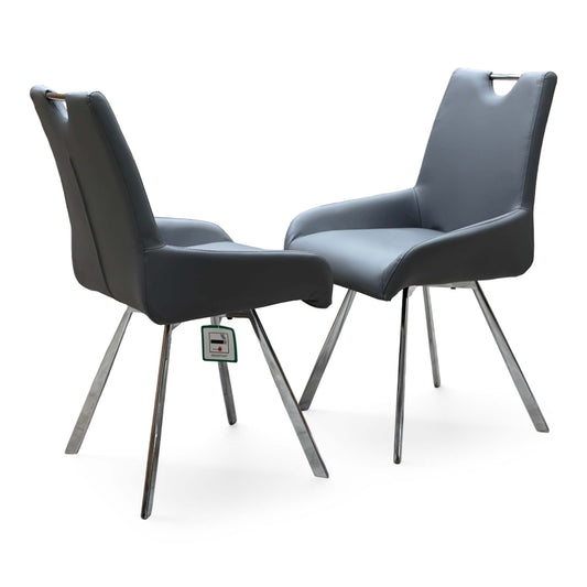 'Nadal' Grey Faux Leather Set of 2 Swivel Dining Chairs