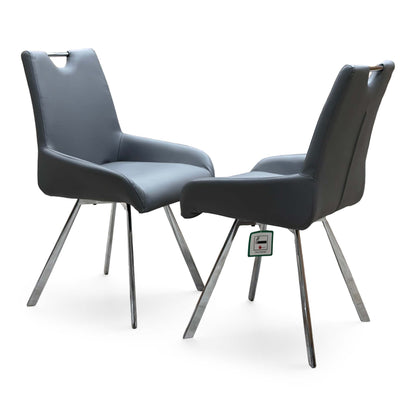 'Nadal' Grey Faux Leather Set of 2 Swivel Dining Chairs
