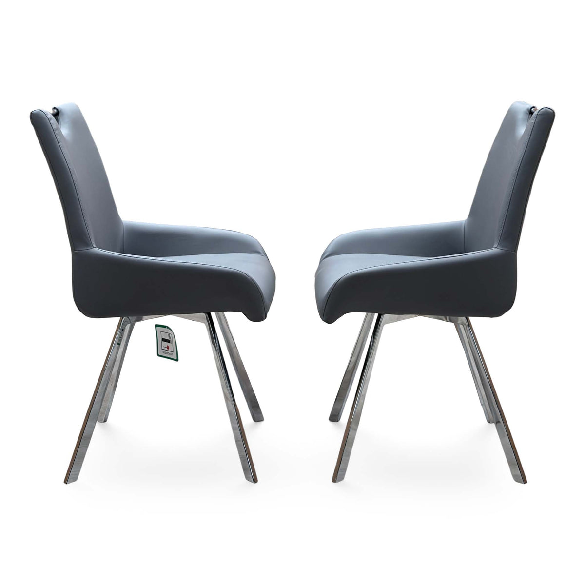 'Nadal' Grey Faux Leather Set of 2 Swivel Dining Chairs