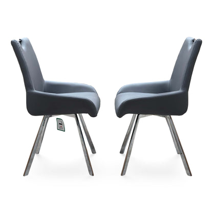 'Nadal' Grey Faux Leather Set of 2 Swivel Dining Chairs