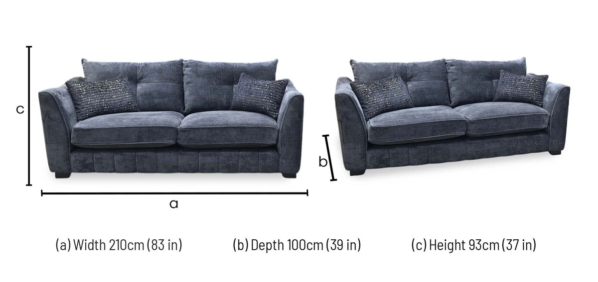 'Allure' Coco Indigo Wng Fabric Classic Back 3 Seater Sofa
