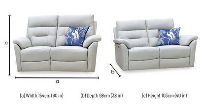'Sally' Light Grey Leather 2 Seater Power Recliner Sofa