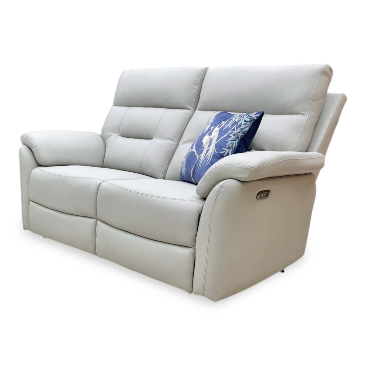 'Sally' Light Grey Leather 2 Seater Power Recliner Sofa