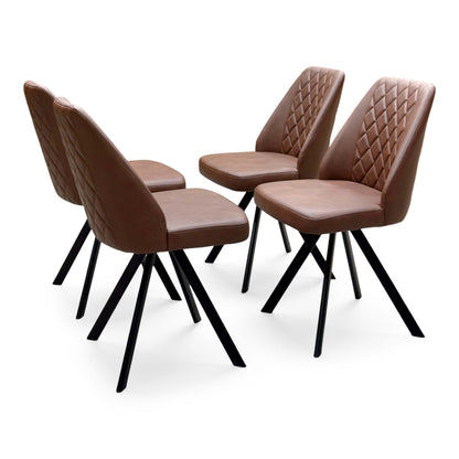 'Jupiter' Tan Brown Faux Leather Set of 4 Swivel Dining Chairs