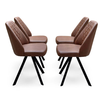 'Jupiter' Tan Brown Faux Leather Set of 4 Swivel Dining Chairs