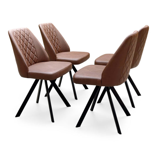 'Jupiter' Tan Brown Faux Leather Set of 4 Swivel Dining Chairs