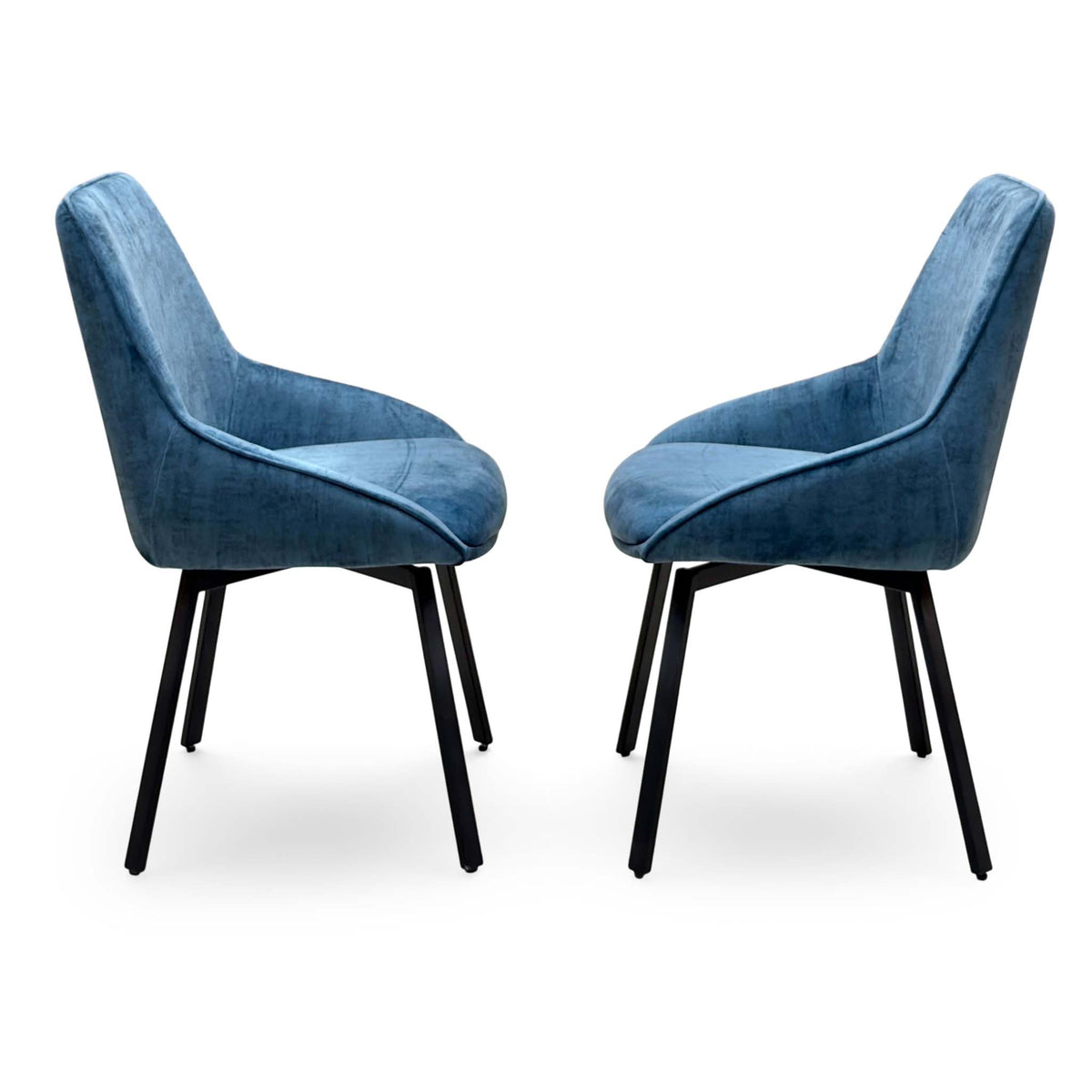 'Veja' Blue Velvet Fabric Pair of Swivel Dining Chairs