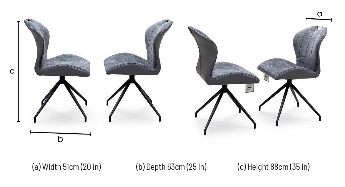 'Raul' Charcoal Grey Fabric Pair of Swivel Dining Chairs