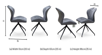 'Raul' Charcoal Grey Fabric Pair of Swivel Dining Chairs
