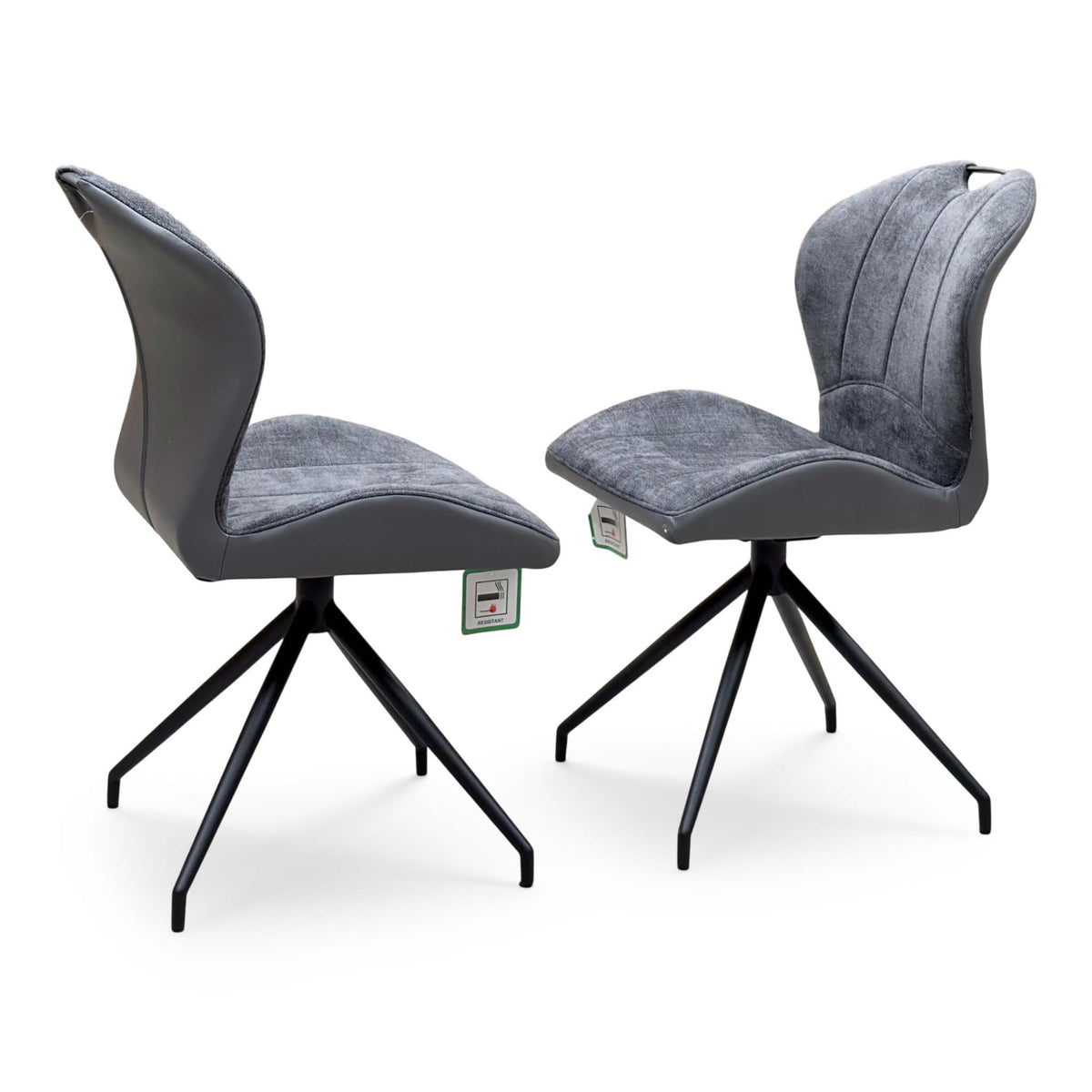 'Raul' Charcoal Grey Fabric Pair of Swivel Dining Chairs