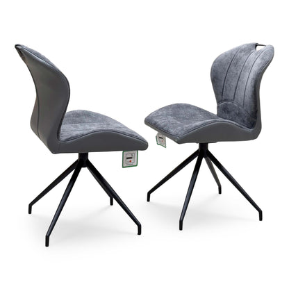 'Raul' Charcoal Grey Fabric Pair of Swivel Dining Chairs