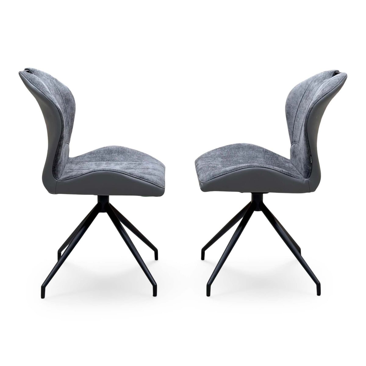 'Raul' Charcoal Grey Fabric Pair of Swivel Dining Chairs