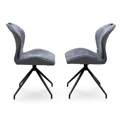 'Raul' Charcoal Grey Fabric Pair of Swivel Dining Chairs