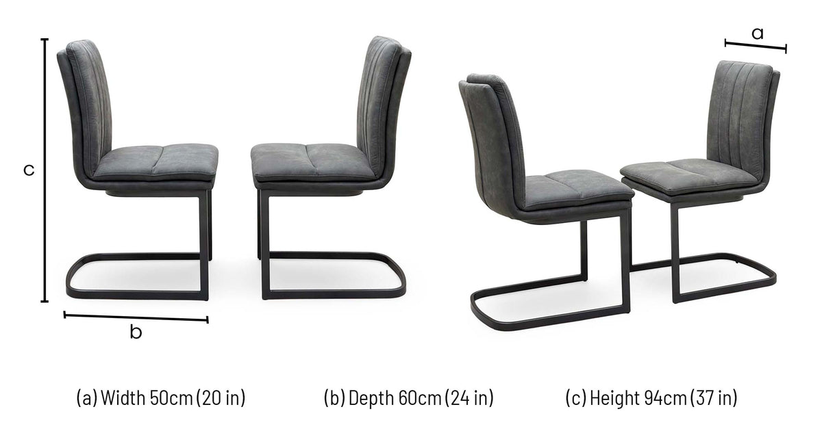 'Moon' Grey Fabric Pair of Cantilever Dining Chairs