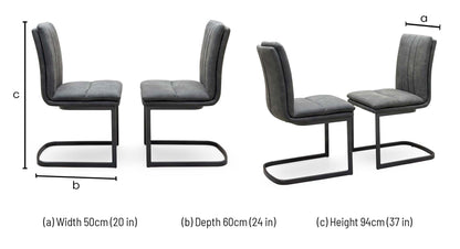'Moon' Grey Fabric Pair of Cantilever Dining Chairs