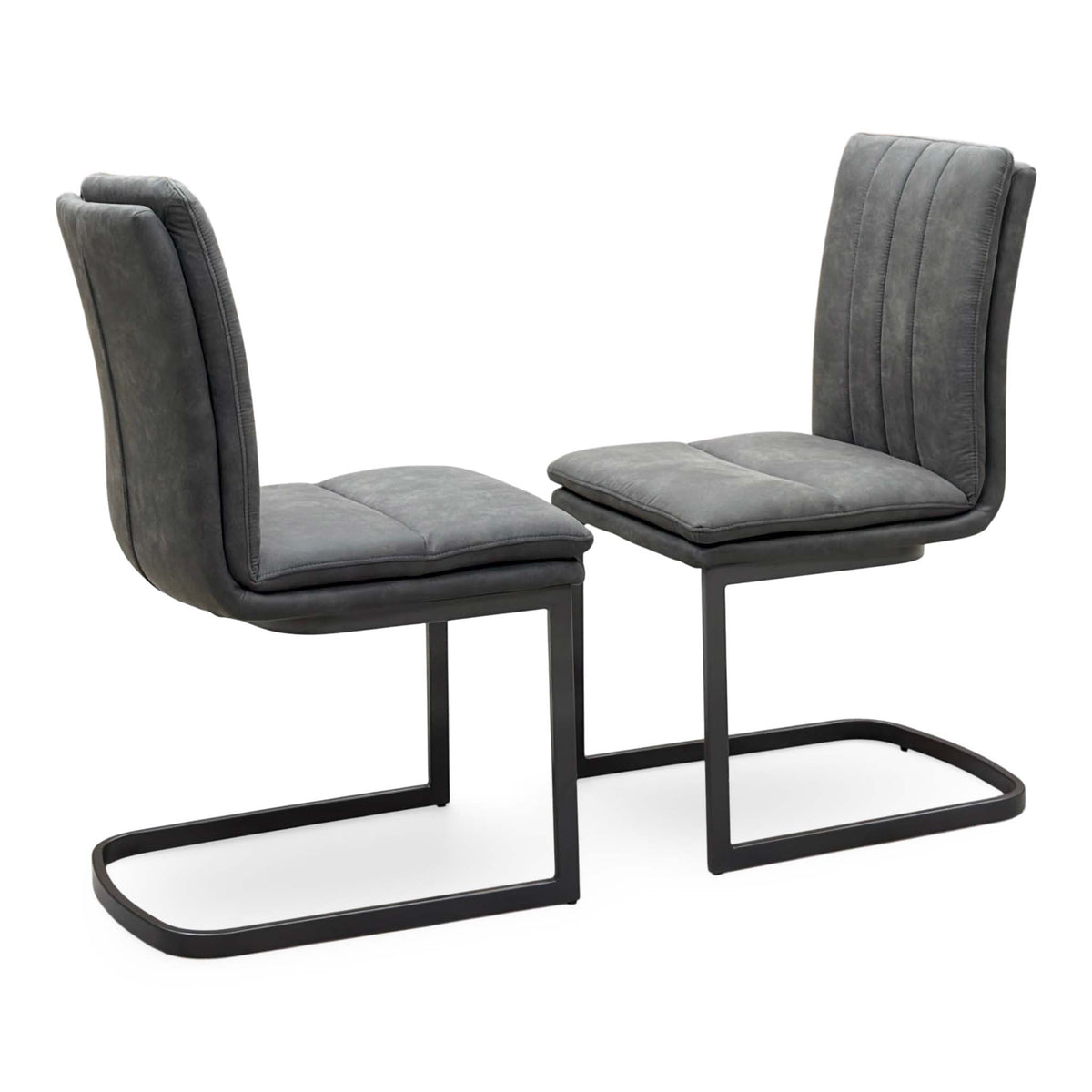 'Moon' Grey Fabric Pair of Cantilever Dining Chairs