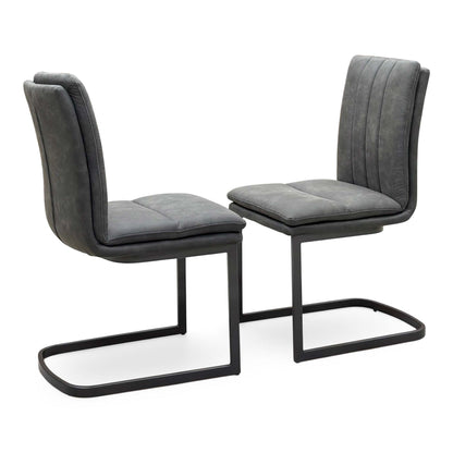 'Moon' Grey Fabric Pair of Cantilever Dining Chairs