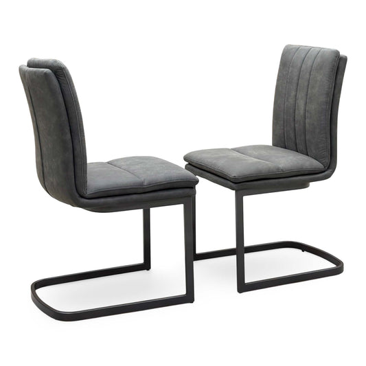 'Moon' Grey Fabric Pair of Cantilever Dining Chairs