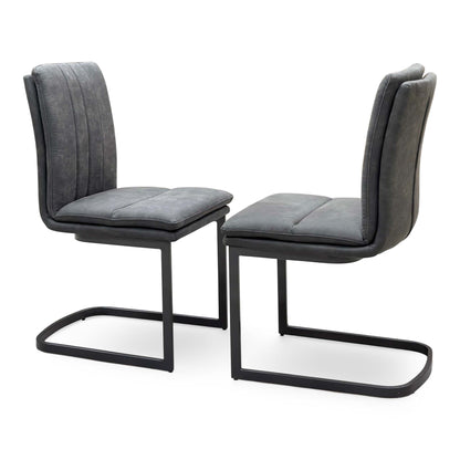 'Moon' Grey Fabric Pair of Cantilever Dining Chairs