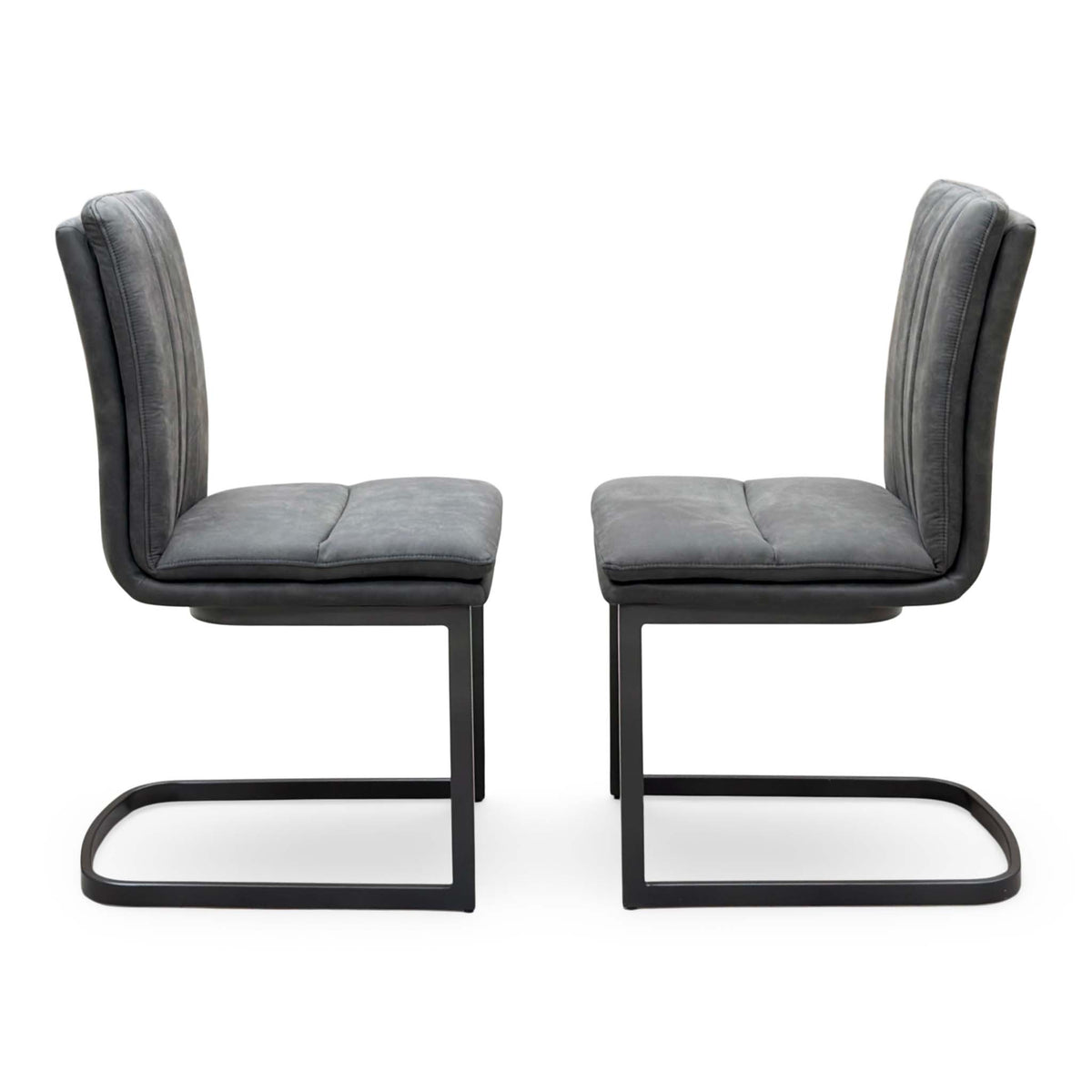'Moon' Grey Fabric Pair of Cantilever Dining Chairs