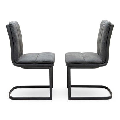 'Moon' Grey Fabric Pair of Cantilever Dining Chairs