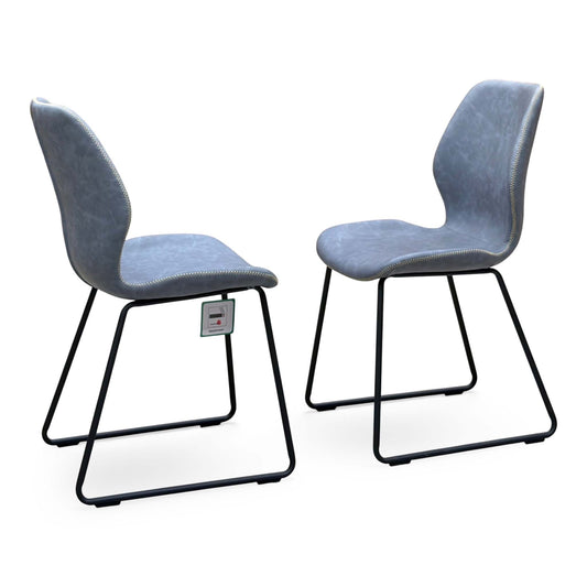 'Matteo' Light Grey Faux Leather Pair of Ski Leg Dining Chairs
