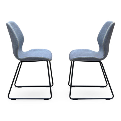 'Matteo' Light Grey Faux Leather Pair of Ski Leg Dining Chairs