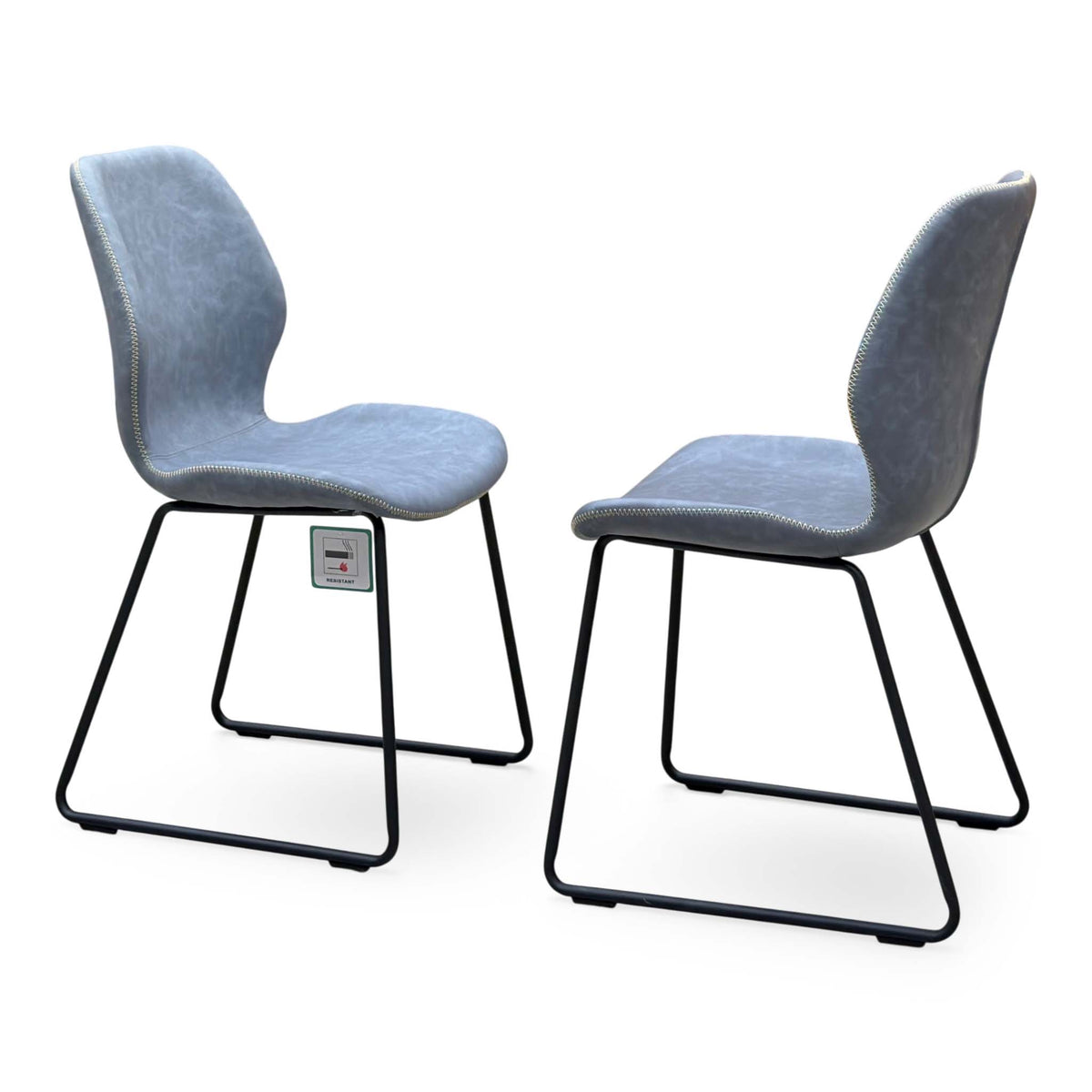 'Matteo' Light Grey Faux Leather Pair of Ski Leg Dining Chairs