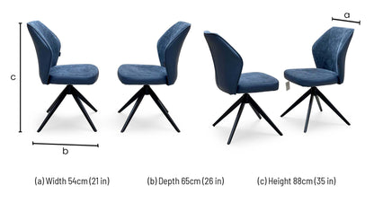 ‘Julio' Navy Blue Fabric Pair of Swivel Dining Chairs