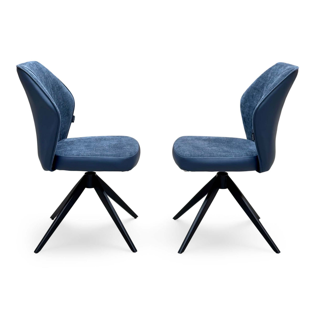 ‘Julio' Navy Blue Fabric Pair of Swivel Dining Chairs