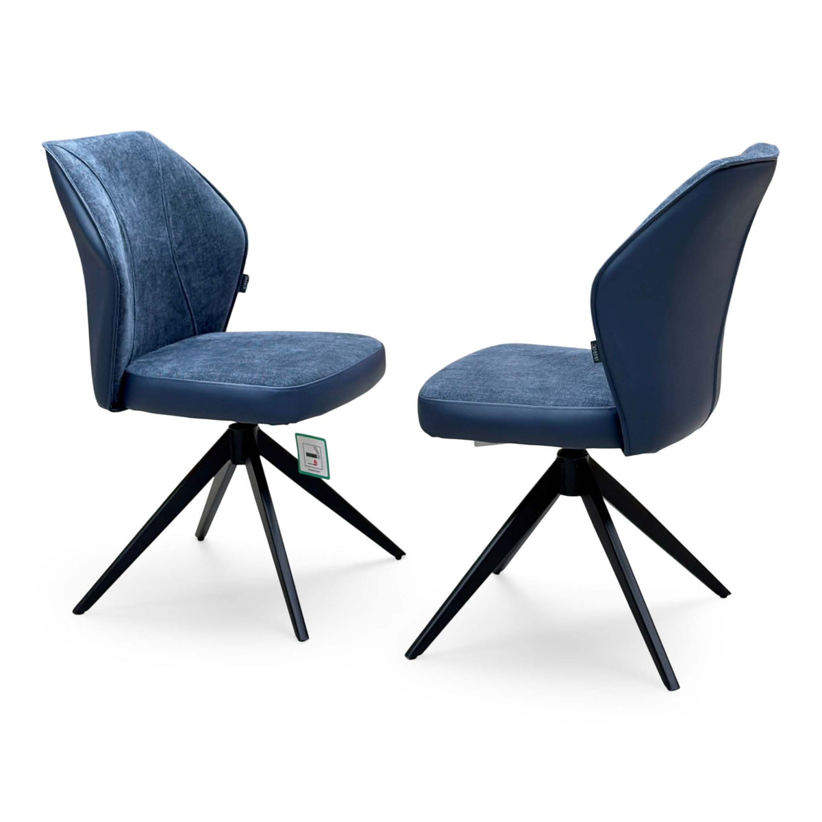 ‘Julio' Navy Blue Fabric Pair of Swivel Dining Chairs