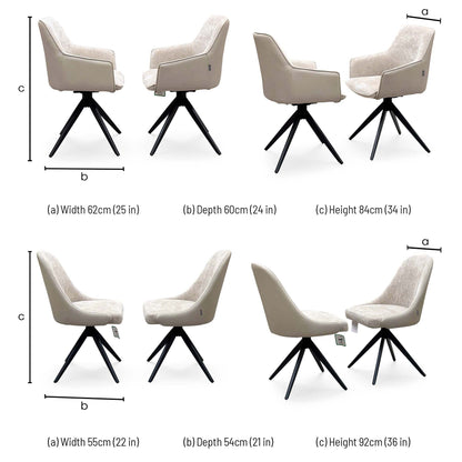 Jose chair dimensions: arm chair width 62cm, depth 60cm, height 84cm; armless width 55cm, depth 54cm, height 92cm