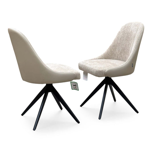 'Jose' Cream Fabric Pair of Swivel Dining Chairs