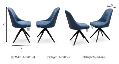 ‘Jose’ Navy Blue Fabric Pair of Swivel Dining Chairs
