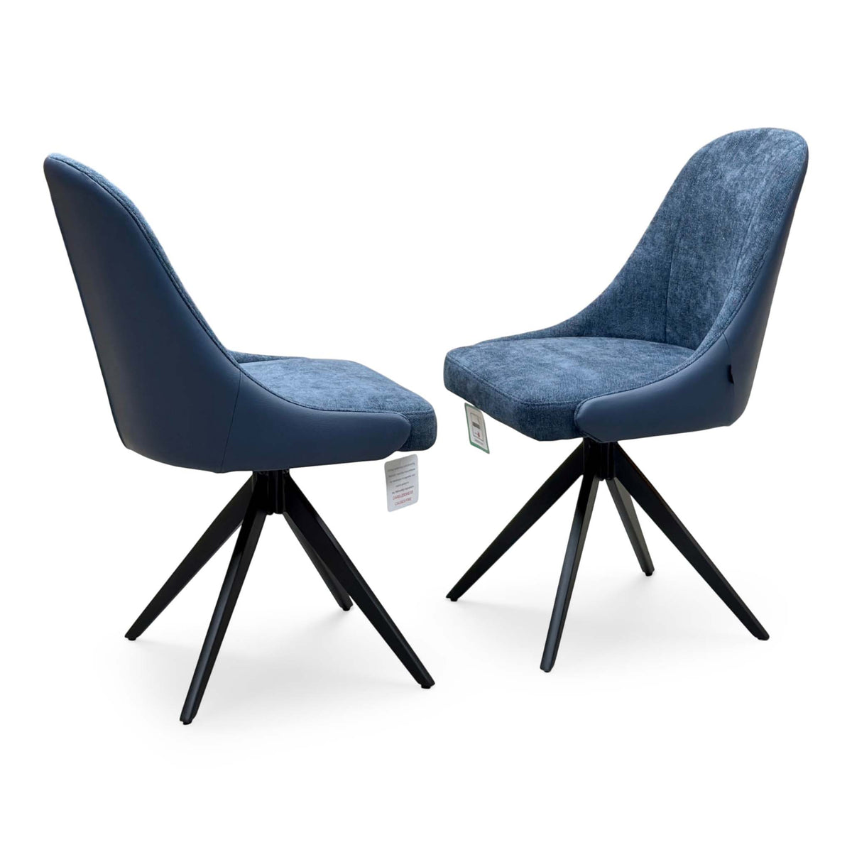 ‘Jose’ Navy Blue Fabric Pair of Swivel Dining Chairs