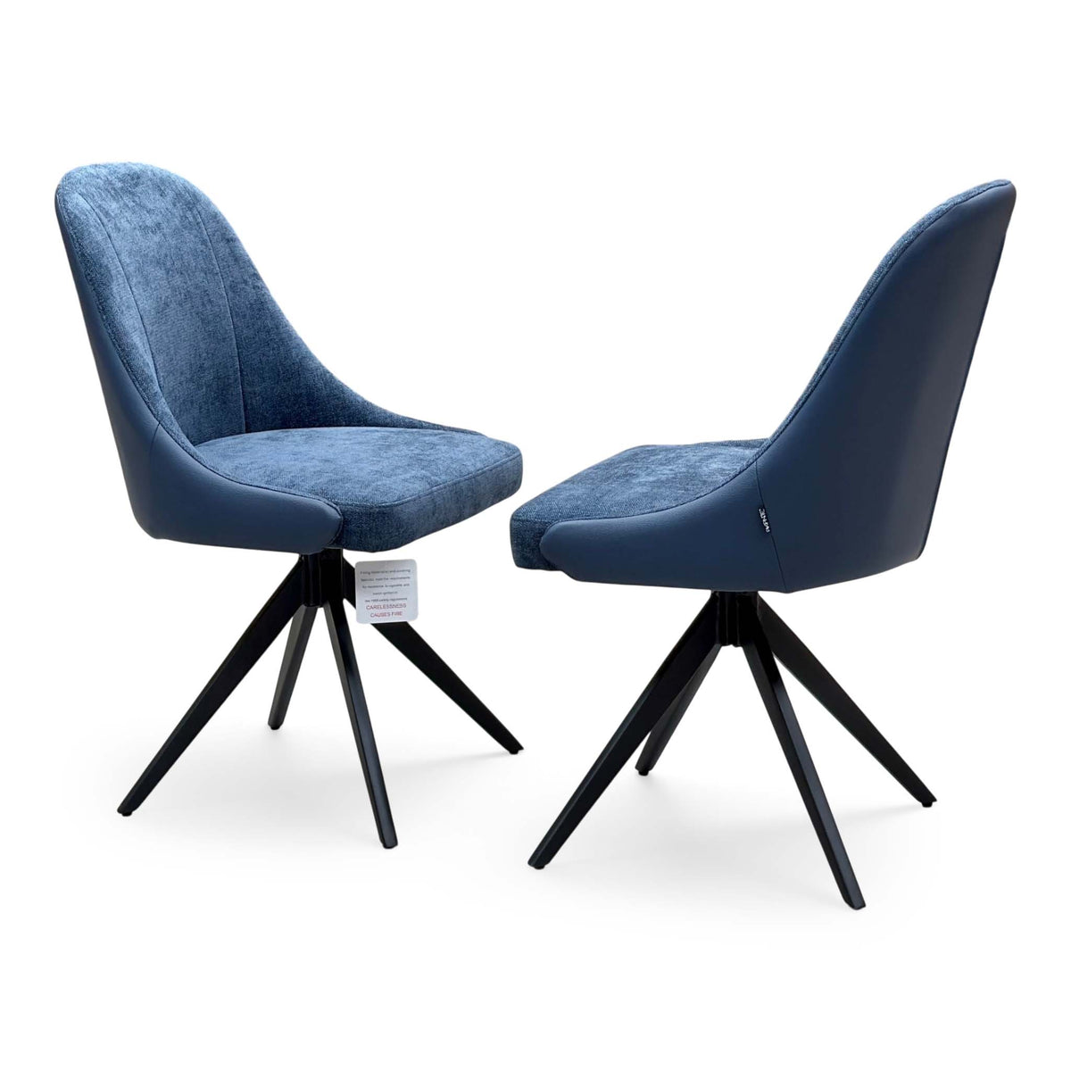 ‘Jose’ Navy Blue Fabric Pair of Swivel Dining Chairs