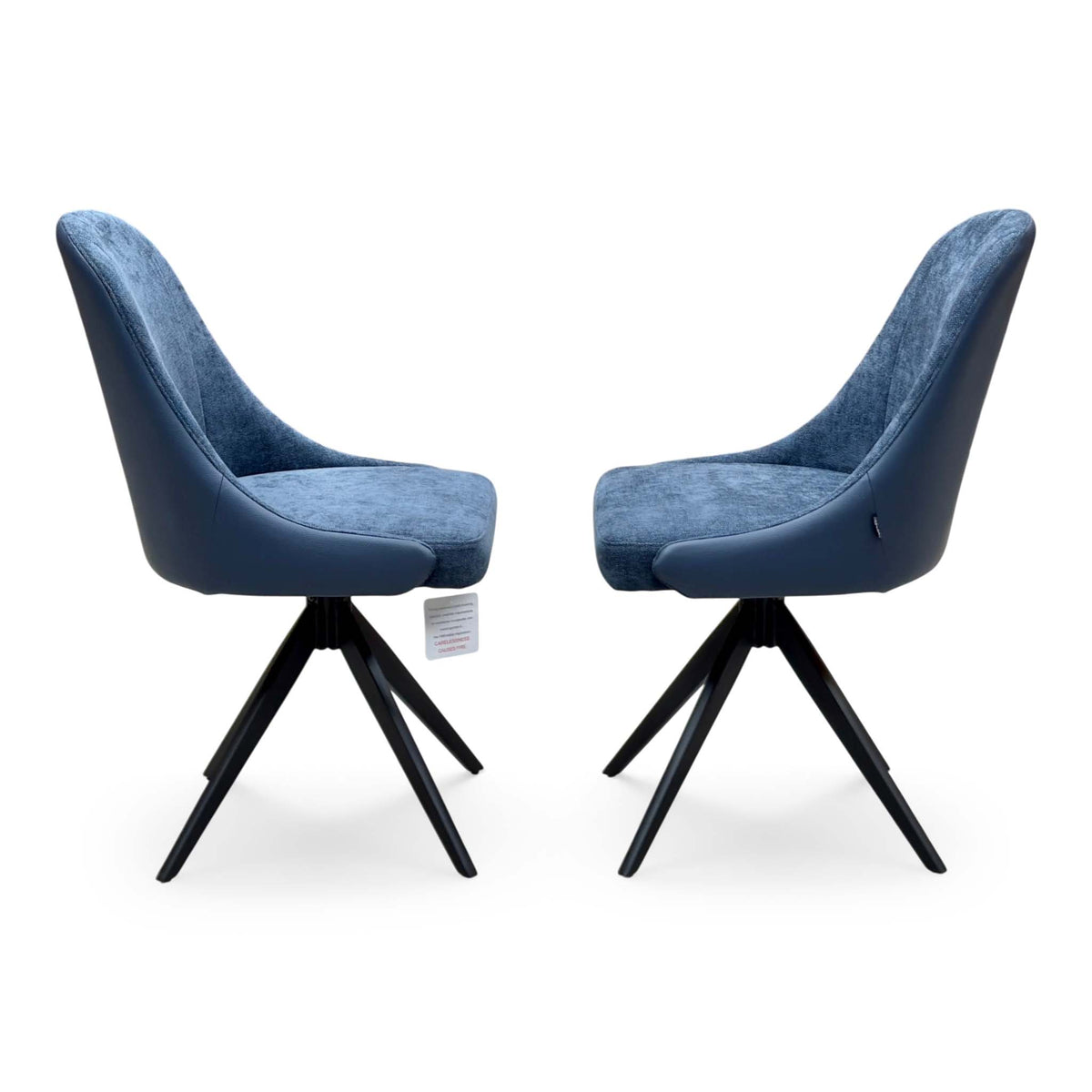 ‘Jose’ Navy Blue Fabric Pair of Swivel Dining Chairs