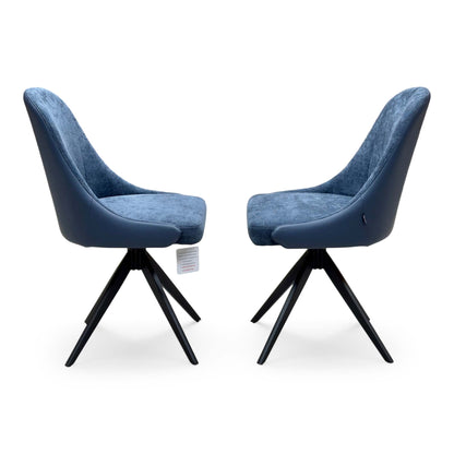 ‘Jose’ Navy Blue Fabric Pair of Swivel Dining Chairs