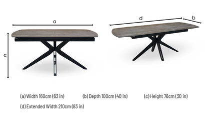 'Jose' Titanium Grey Ceramic Top 160cm Pop Up Extending Dining Table