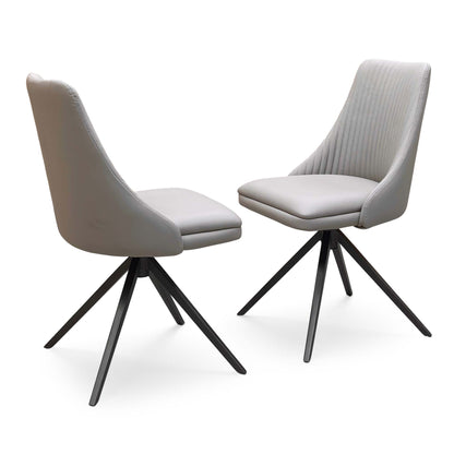 'Ivy' Taupe Faux Leather Pair of Swivel Dining Chairs