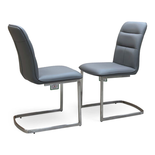 'Cashmere' Charcoal Grey Faux Leather Pair of Cantilever Dining Chairs