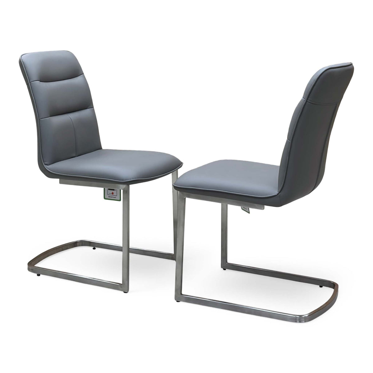 'Cashmere' Charcoal Grey Faux Leather Pair of Cantilever Dining Chairs