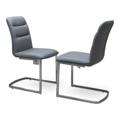 'Cashmere' Charcoal Grey Faux Leather Pair of Cantilever Dining Chairs