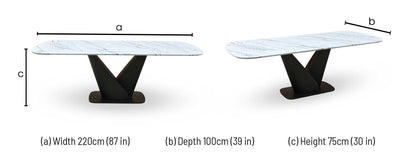 'Camino' Refined Marble and Ceramic Top High Gloss Dining Table