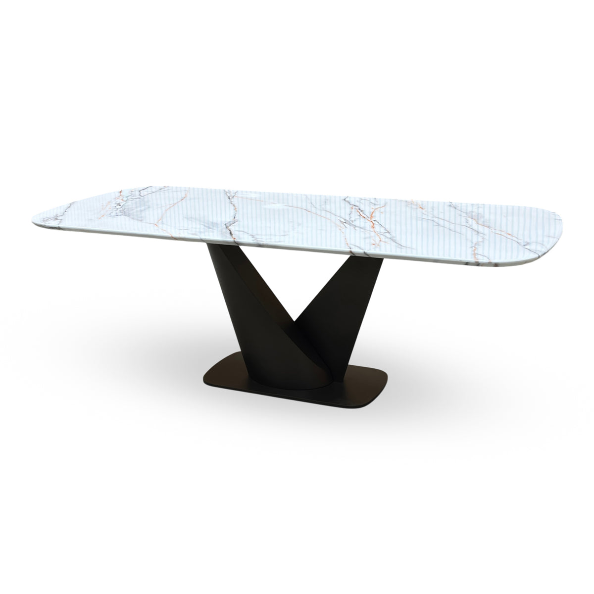 'Camino' Refined Marble and Ceramic Top High Gloss Dining Table